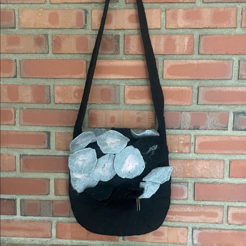 Cost Plus World Market Black and Gray Floral Shoulder Bag